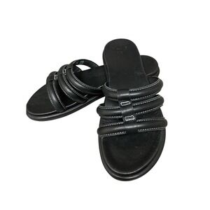 OluKai Tiare Slide Strappy Sandals Women's Black Leather Beach Resort Travel 9